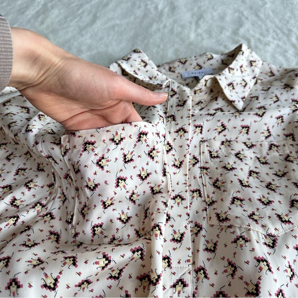 Reiss Floral Blouse in Cream and Black - Picture 7 of 11